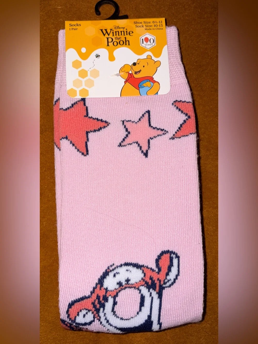 Disney Winnie the Pooh - Tiger Pink Star Crew Socks